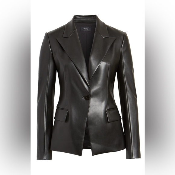 Theory Bedford Faux Leather Angled Blazer Black Vegan Business Casual Women’s 0 - Picture 1 of 14